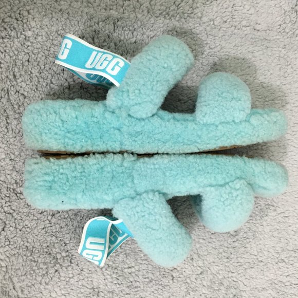 UGG Fluff Yeah Slide Slipper Elastic Sling Back Green/Mint Womens 7.5 Sheepskin - Picture 10 of 12